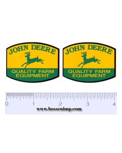 Decal JD Logo Quality Farm Equipment Green Deer on Yellow 2in.