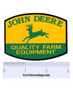 Decal JD Logo Quality Farm Equipment Green Deer on Yellow 3in.