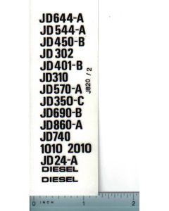 Decal 1/16 John Deere Industrial Model Numbers Set