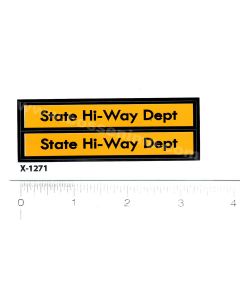 Decal 1/16 State Hi-Way Dept - Yellow, Black
