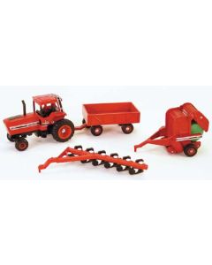 1/64 International 5088 4 piece set with plow, baler, & wagon